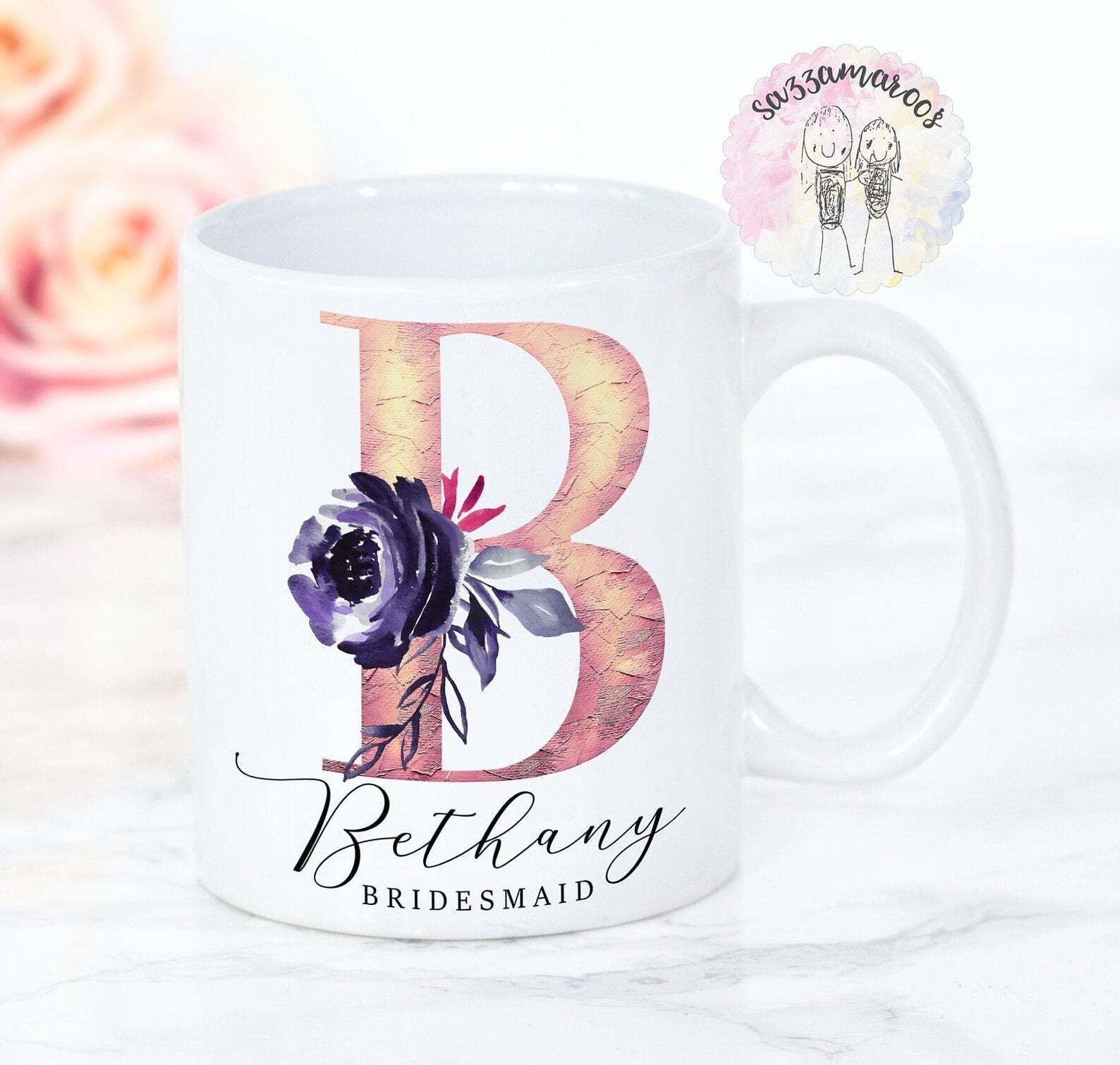 Beautiful Bridal Party Mugs Purple Bridesmaid Gifts Bridesmaid Initial Mugs