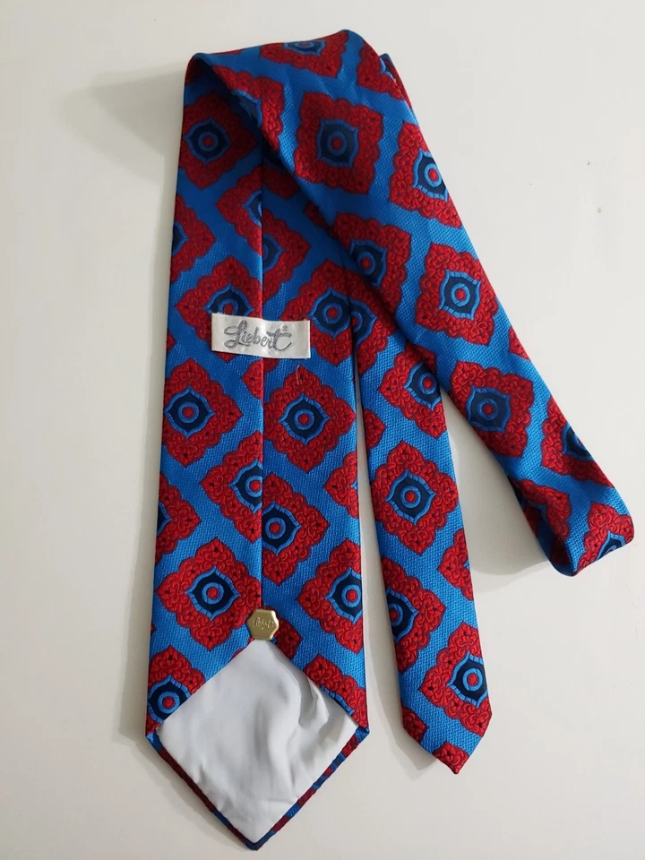 Corbata geométrica vintage Liebert azul rojo - 55" L - 4,5" W Foto 4 de 4