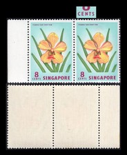 Singapore 1962-6 Orchids 8c pair, r/h unit with broken "N" constant flaw. MNH.