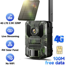 Solar Powered Wildlife Trail Camera 4G LTE 2.5K 32MP Hunting Cam IR Night Vision