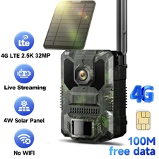 Solar Powered Wildlife Trail Camera 4G LTE 2.5K 32MP Hunting Cam IR Night Vision