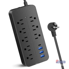 Multi-functional Power Strip Surge Protector, 8 Outlets 4Ft Long Extension Cord