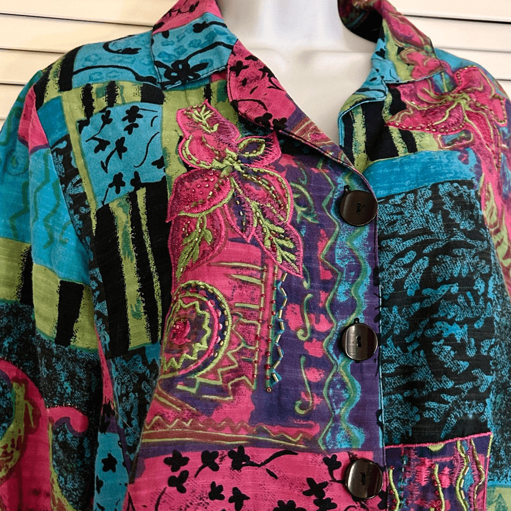 Parsley & Sage Beaded Jacket Patchwork Cropped Bu… - image 2