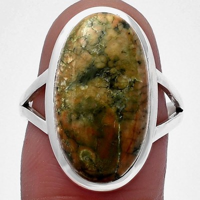 Natural Rhyolite - Rainforest Jasper 925 Sterling Silver Ring s.8 Jewelry R-1002