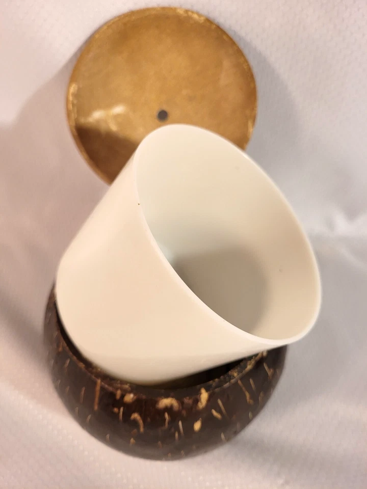 2 tazas réplica de resina marrón coco con inserto taza de bebida hawaiana Luau Tiki Bar Foto 4 de 4