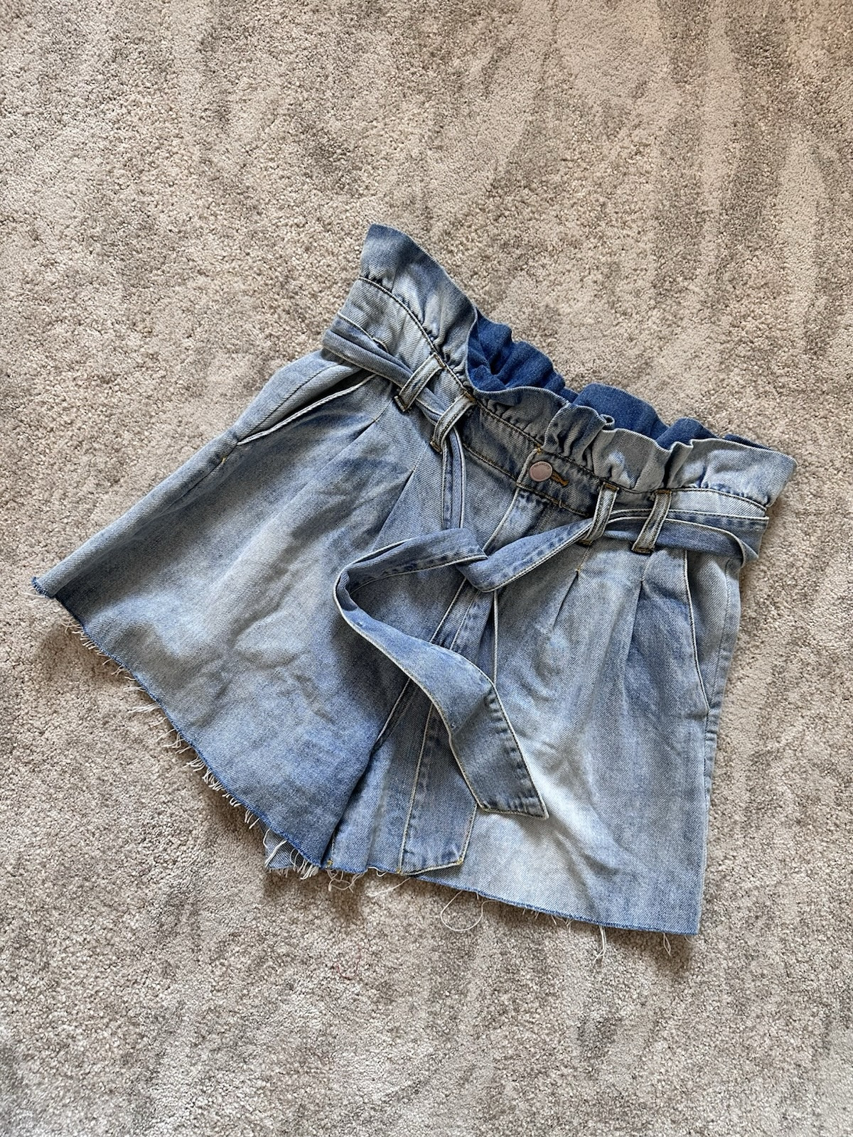 BlankNYC Shorts Women 29 Blue Denim Paper Bag Belted Cut Off Hem Cotton Pocket