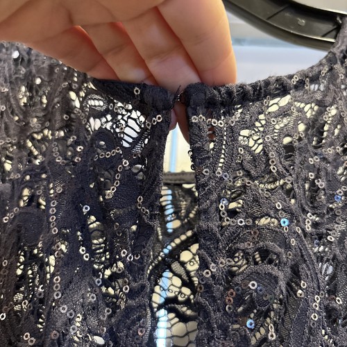 Marina Navy Blue Lace Sequin Sleeveless Formal Gown Maxi Dress 12 New With Tags - Afbeelding 9 van 20