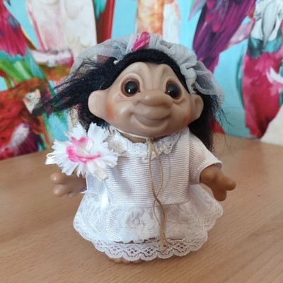 Seltener Dam Troll 1984 Hochzeit Braut Retro Vintage Sammlerstück süß 17 cm