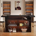 70.9-Inch Black Bar Table, 4-Tier Large Wooden Home Bar Unit w/ Storage Shelves