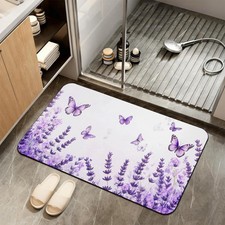 Diatomaceous Earth Bath Mat, Lavender Butterfly Bath Rugs, Purple Non-Slip Th...