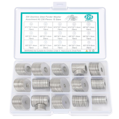 #ad 304 Stainless Steel Flat Washers225Pcs 15 Different Sizes Fender Washers for... $20.93