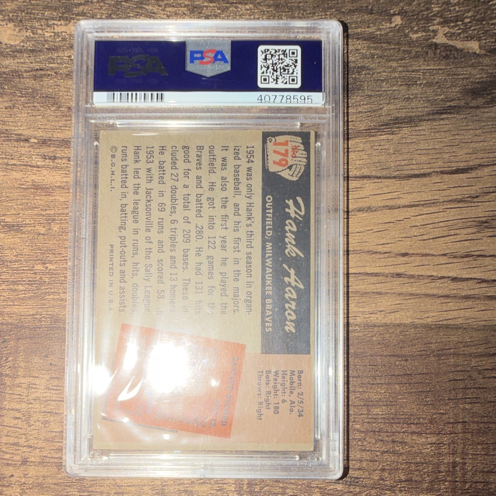 Bowman 1955 Bowman Hank Aaron #179 PSA 4.5 Graded MLB Milwaukee Braves view 2
