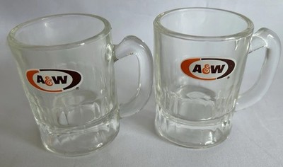 Vintage A&W Root Beer Mini Thick Glass Mug AW Authentic 3  H Set Of 2