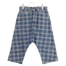 KAPITAL Ladies' Blue Check Denim Sarouel Pants Size XS Casual Bottom USED