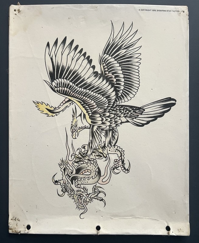 Vintage 1976 Tattoo Flash Shooting Star Tattoo, Ltd From Shop Wall
