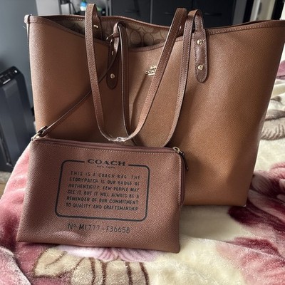 美品　COACH トートバッグ レザー ブラウン　リバーシブル COACH F36658 Reversible Tote Bag Signature Brown Leather with