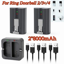 2 8000mAh Rechargeable Battery Pack Charger Station For Ring Doorbell 2/3 /4