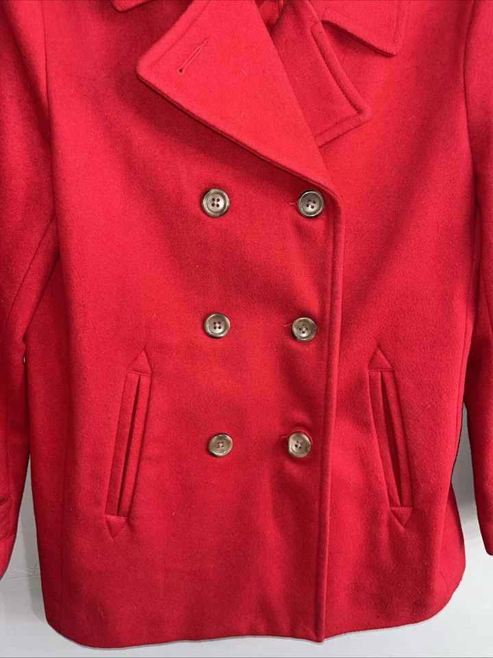 Chaquetón para mujer Lands' End mezcla de lana roja doble botonadura talla 14 bolsillos Foto 2 de 4