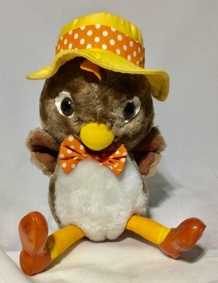    1983 BABY BIRD PLUSH with Hat & Bow Tie! Vintage & Cute! Made in Korea  