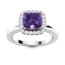 Amethyst Stone 925 Sterling Silver Statement February Halo Sister Ring