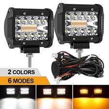 LED Strobe Light Bar Kit, 4 inch 120W Amber White Fog Light Pods 4" LED Pods