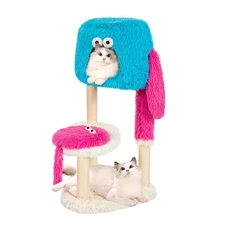 Monster-Themed Cat Tree, 37.4" Cute Cat Tree House with Cozy Cove, Multiple P...