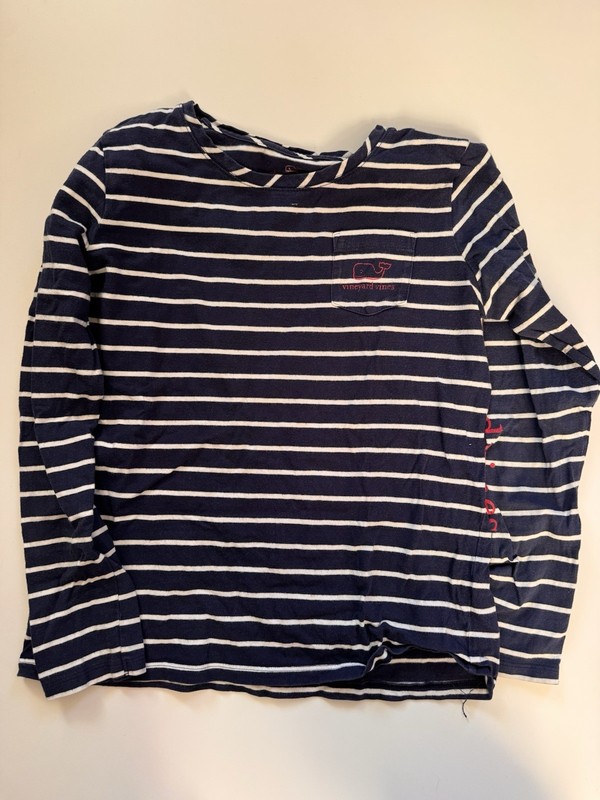 Vineyard Vines Girls Size L (14) Navy & White Stripes Long Sleeve T-Shirt Whale