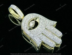 Authentic 2CT Real VVS1 Moissanite Hamsa Evil Eye Hand Pendant 14K Yellow Gold Plated Mens