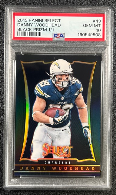 1/1 DANNY WOODHEAD PSA 10 2013 PANINI SELECT #43 BLACK PRIZM 1/1 CHARGERS