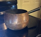 Vintage Brass Sauce Pan Pot Black Handle Mid Century Kitchenware Hand Hammered — photo 4