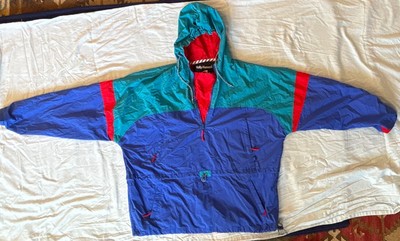 VINTAGE Helly-Hansen Men s Hooded Windbreaker Jacket Blue/Teal/Red XL 