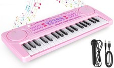 M SANMERSEN Kids Piano Keyboard, 37 Keys Music Keyboard Small, Pink