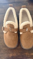 Brown Faux Suede Fleece-Lined Slip-On Slippers Unisex Kids Buckle Round Toe Flat
