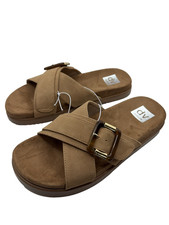Dolce Vita Women's Tan Slide Sandals Faux Leather Fashion Flat Sandals. Size 8
