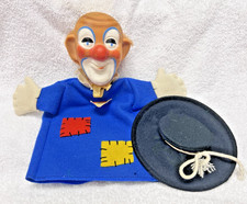 Vintage Steiff Clown w Black Hat Hand Puppet w Tag Royal Blue w Patches