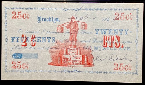 1864 New York Brooklyn Union Bürgerkrieg 25c veraltete Währung Banknote PMG ChAU58 - Bild 3 von 7
