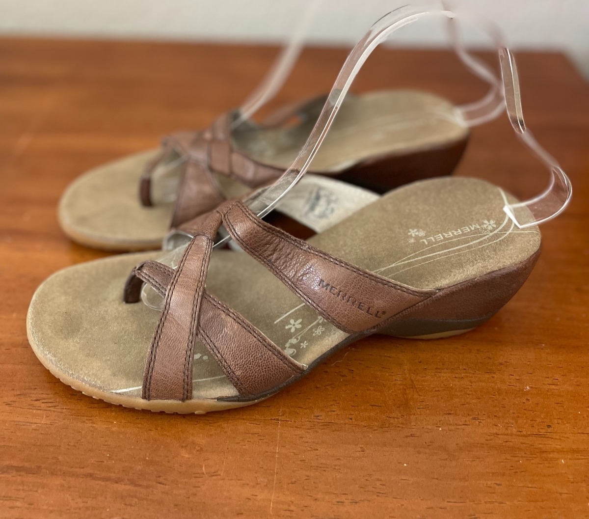 Sandali Merrell donna marroni alyssum slide pelle cinturino comodi zeppa taglia 8