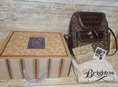 Brighton Julia Signature Heart Mini Backpack Purse Canvas Croc Leather