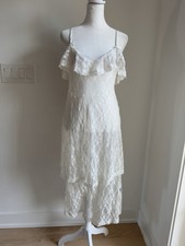 POL Sheer Lace Layering Slip Dress Spaghetti Straps Tiered Skirt Y2K