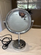 Chrome 2 Sided MakeUp Mirror With Light Free Standing 3x Magnified A15  Tall