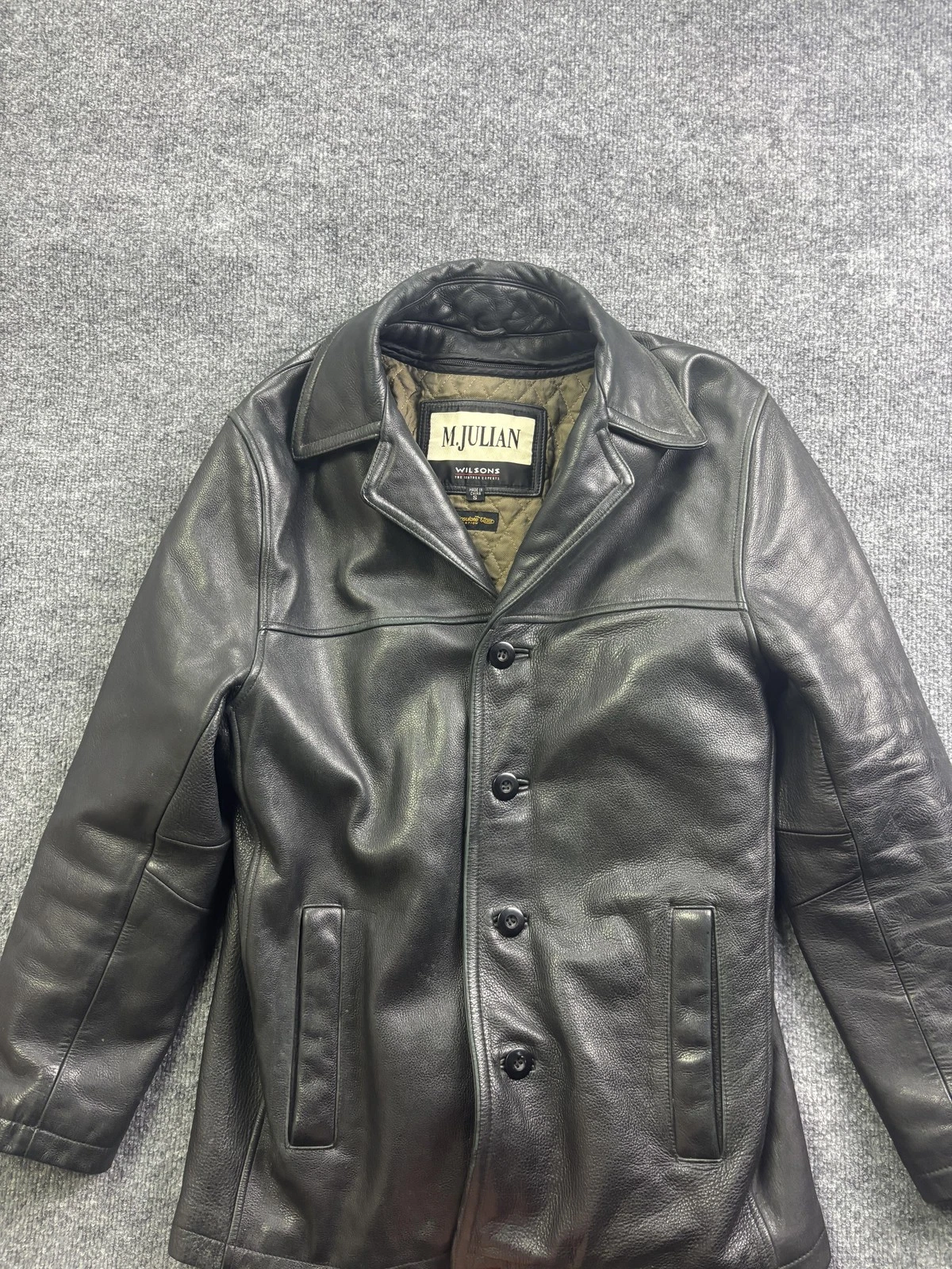 M Julian Coat Mens Small Black Leather Thinsulate Quilted Lined Button - product detail image 1