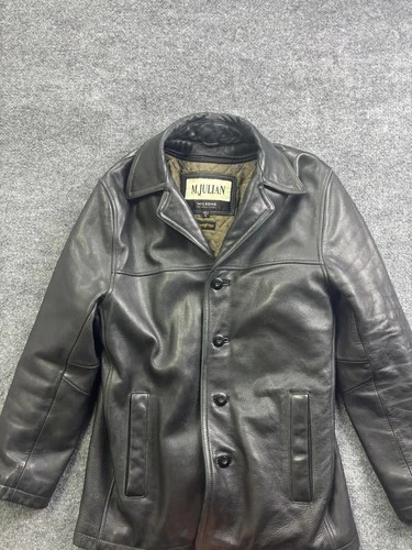 M Julian Coat Mens Small Black Leather Thinsulate Quilted Lined Button - product listing photo