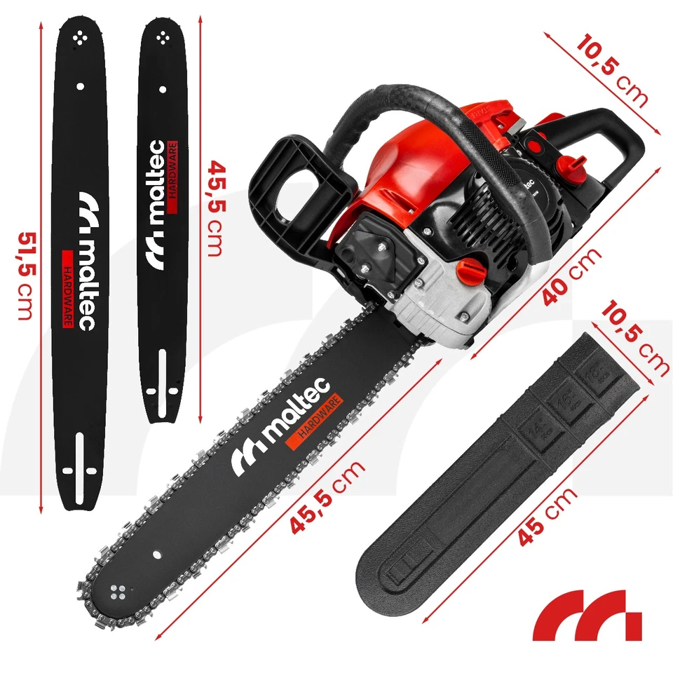 MalTec Scie à chaîne Scie à combustion Tronçonneuse 2xChaînes+2xÉpée|5,7CV|58CC - Photo 2/4