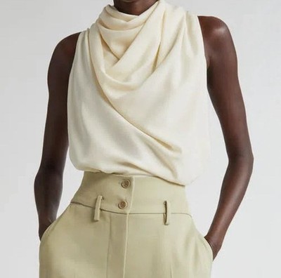 Altuzarra Women's Ivory Sleary Sleeveless Cowl Neck Top Size 38