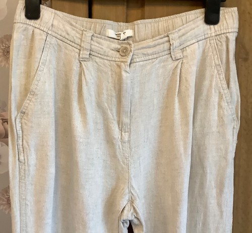 Next natural beige linen trousers Size 12P pockets elasticated waist - Picture 2 of 5