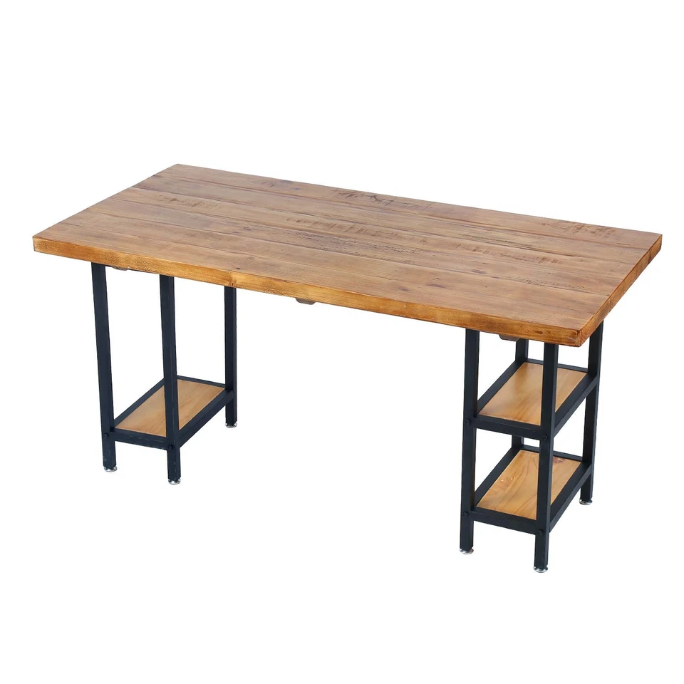 Patas de mesa de comedor y oficina de hierro rústico con estantes - metal resistente, 28' H... Foto 3 de 4