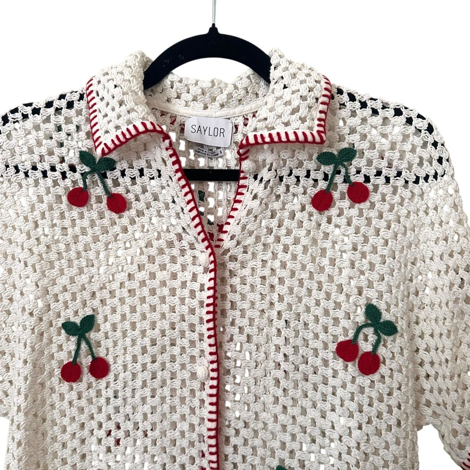 SAYLOR Blithe Cherry Crochet Short Set White Small - image 4