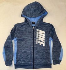Nike Hoodie Jacket Dri -Fit Zip Up Blue White Logo Boys Size Large 7 6-7 YRS