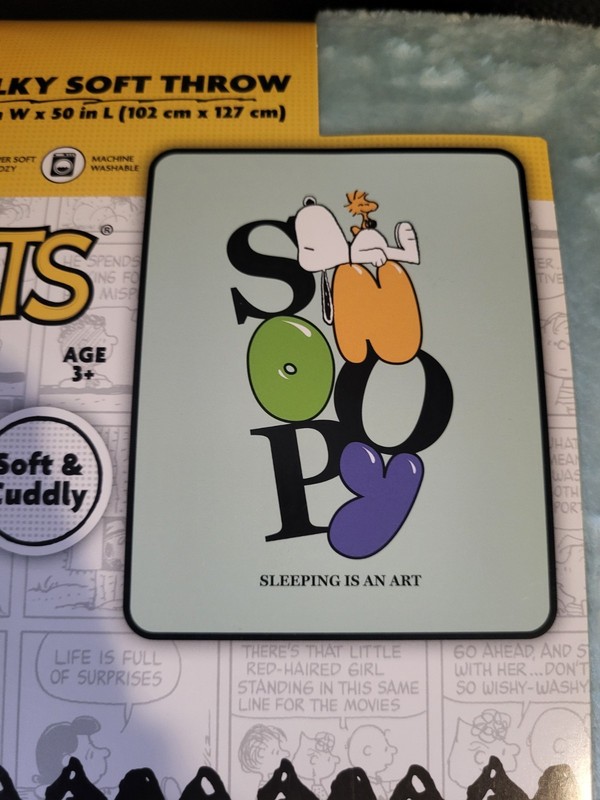 NWT New Peanuts Snoopy Soft Throw Blanket Blue 40" x 50" Sleeping Is An Art 