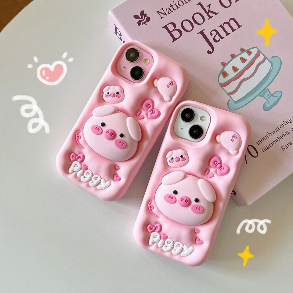 Luxury Lovely 3D Cute Soft Silicone Pig Cover Case For 14 13 12 11 15 16 Pro Max - Image 3 of 4